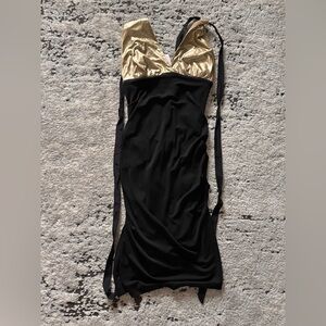 Nicole Miller Black and Gold Backless Dress